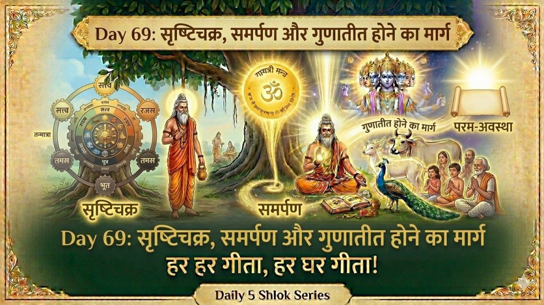 ⁣Day 69: सृष्टिचक्र, समर्पण और गुणातीत होने का मार्ग | हर हर गीता, हर घर गीता! Daily 5 Shlok Series