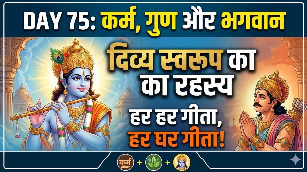 ⁣Day 75 Script | कर्म, गुण और भगवान के दिव्य स्वरूप