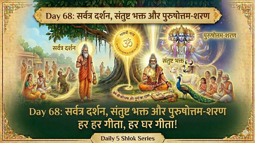 ⁣Day 68: सर्वत्र दर्शन, संतुष्ट भक्त और पुरुषोत्तम-शरण | हर हर गीता, हर घर गीता! Daily 5 Shlok Series