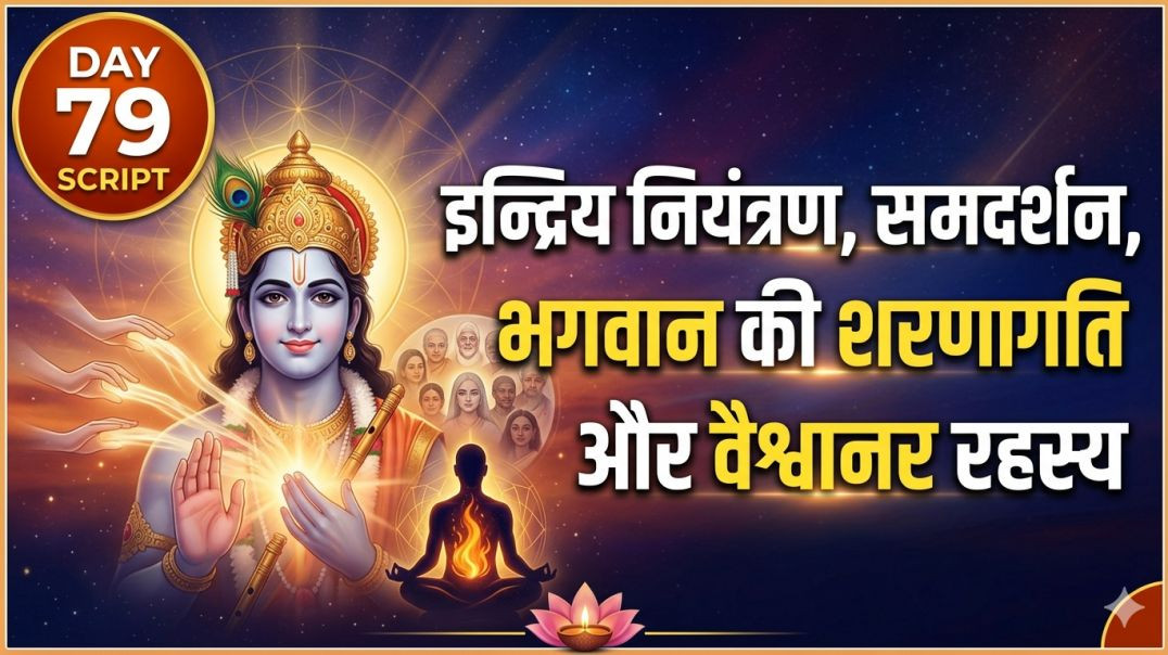 ⁣Day 79 Script | इन्द्रिय नियंत्रण, समदर्शन, भगवान की शरणागति और वैश्वानर रहस्य
