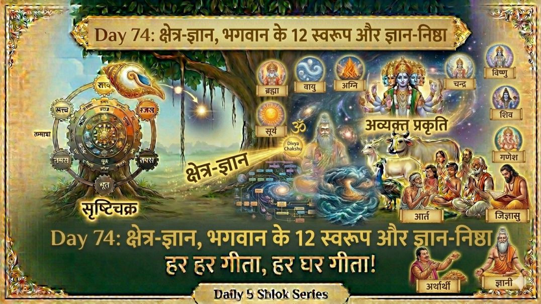 ⁣Day 74: क्षेत्र-ज्ञान, भगवान के 12 स्वरूप और ज्ञान-निष्ठा | हर हर गीता, हर घर गीता!