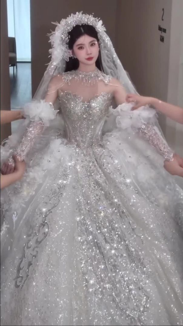 The Most Beautiful White Wedding Gown with Diamond Crown: A True Fairytale Look.