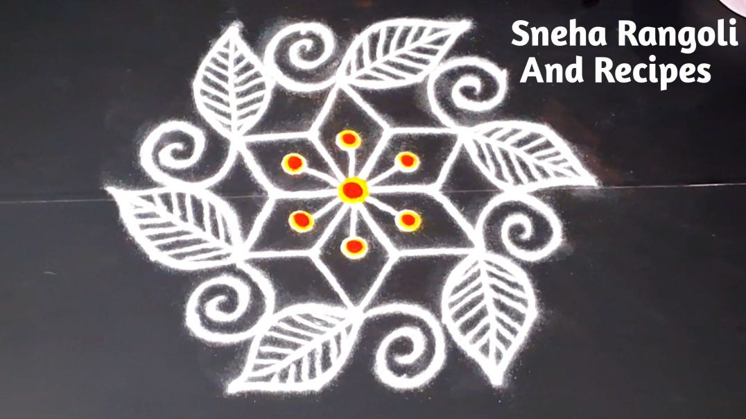 ⁣​🍃 Attractive Leaf Rangoli | New Dot Rangoli Design 2026 | Sneha Rangoli And Recipes 🎨