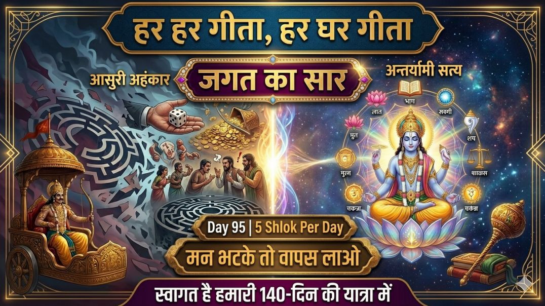 ⁣Day 95 | 5 Shlok Per Day | कर्म की परम्परा, मन का संयम और सर्वव्यापक परमात्मा