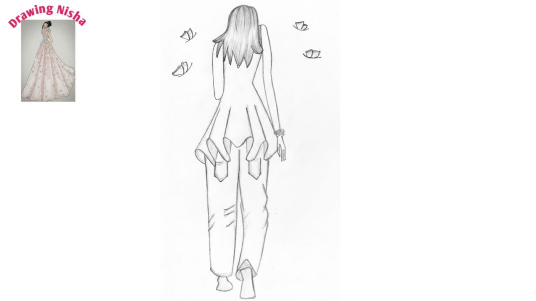 ⁣Easy back view girl sketch for Beginners