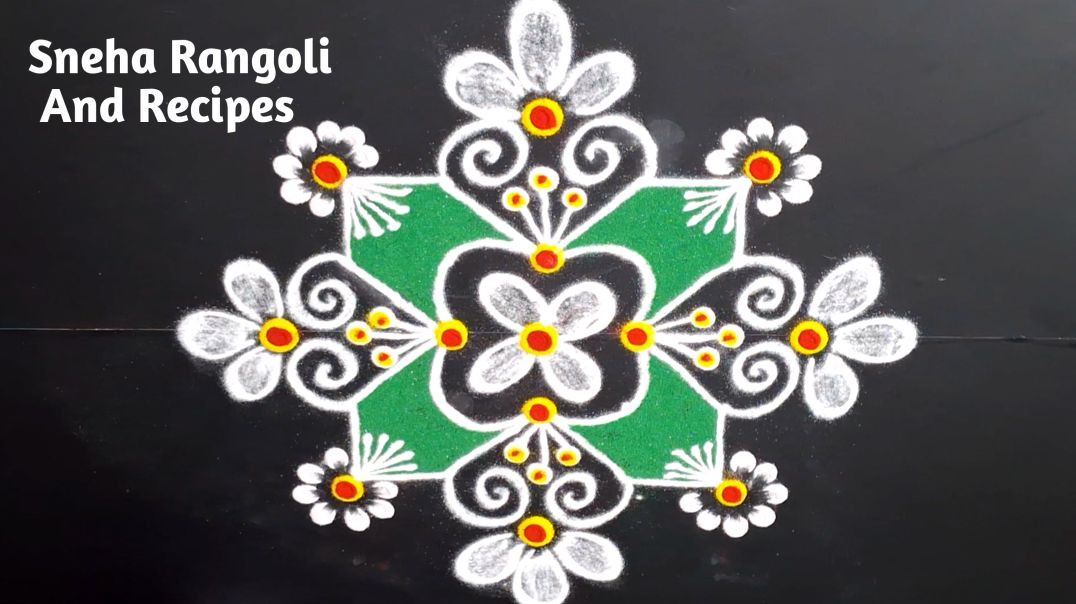 ⁣Complete Guide: Beautiful Floral Rangoli with Green Base 🌸 | Step-by-Step Muggulu Art ✨