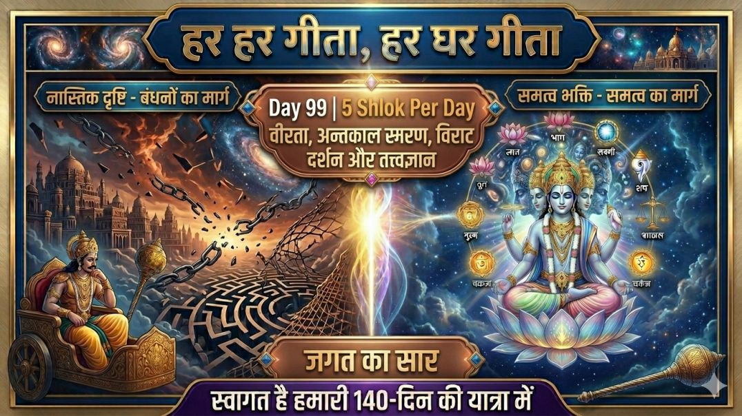 ⁣Day 99 | 5 Shlok Per Day | वीरता, अन्तकाल स्मरण, विराट दर्शन और तत्त्वज्ञान