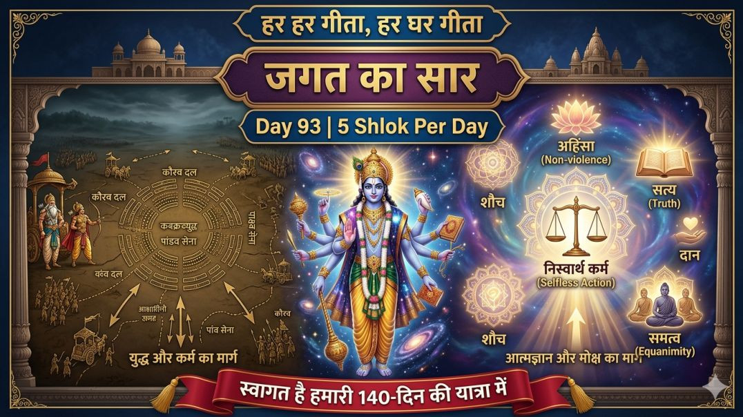 Day 93 | 5 Shlok Per Day | सेनापति-परिचय, कृष्ण का विराट रहस्य, और आत्मज्ञान की दिशा | हर हर गीता, ह