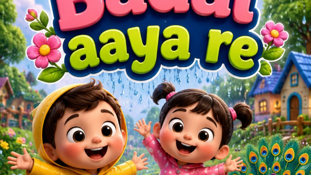 ⁣VN20260511_153☁️ नन्हा बादल आया रे 🌧️ | बारिश वाली प्यारी कविता 🐸🦚 | Hindi Kids Poem600