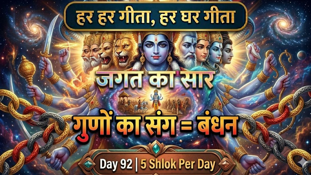 ⁣Day 92 | 5 Shlok Per Day | प्रकृति-गुण, ब्रह्मस्थिति और ब्रह्मनिर्वाण | हर हर गीता, हर घर गीता | जगत