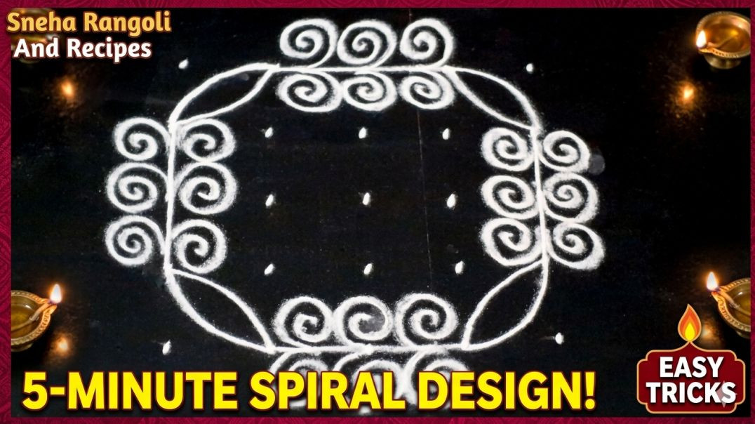 ⁣🌀 Easy 5x5 Dots Daily Muggulu | Beautiful Spiral Border Rangoli ✨
