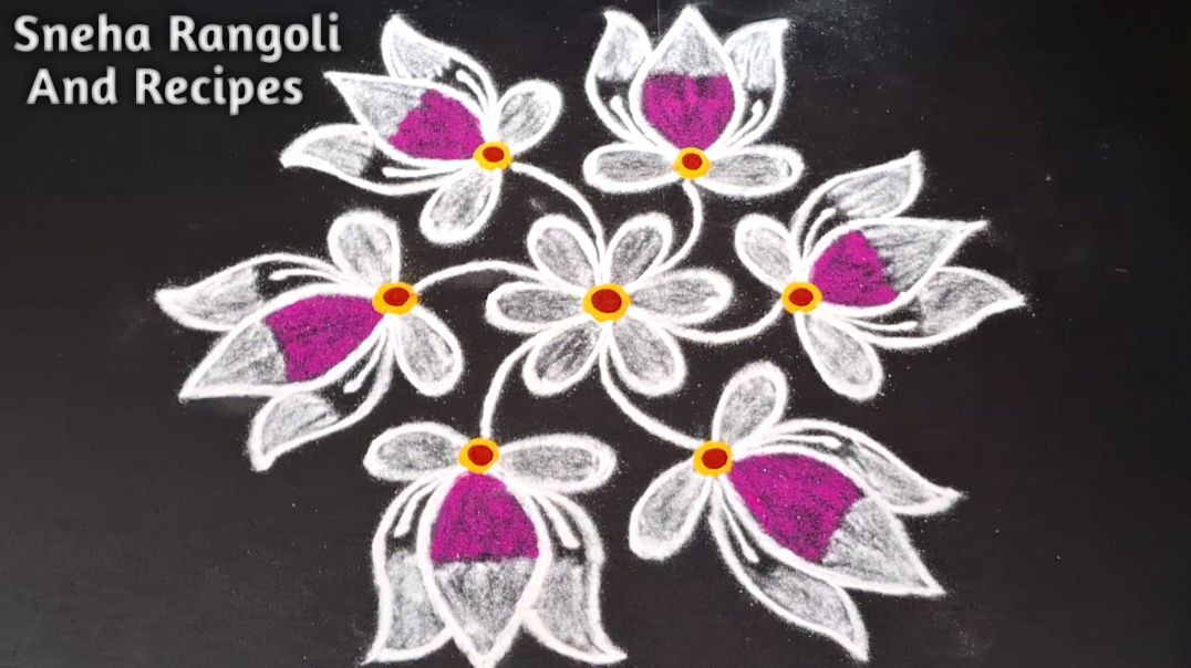 ⁣🌸 Easy 6 Lotus Rangoli Design with Dots | Daily Muggulu #apnatube