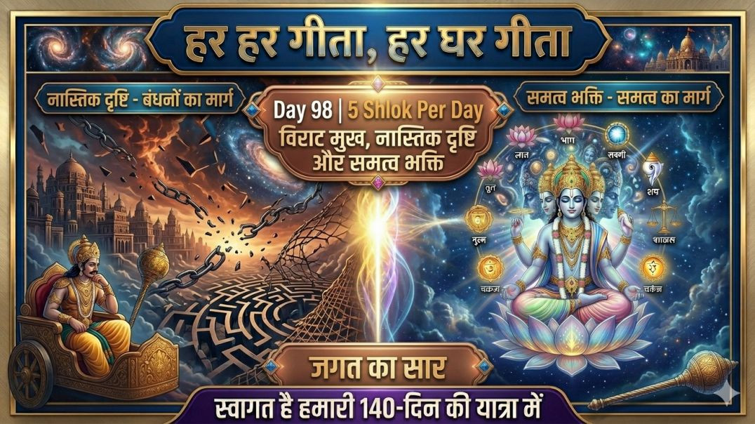 ⁣Day 98 | 5 Shlok Per Day | विराट भय, आसुरी दृष्टि, ब्रह्मदृष्टि और साधना के मार्ग