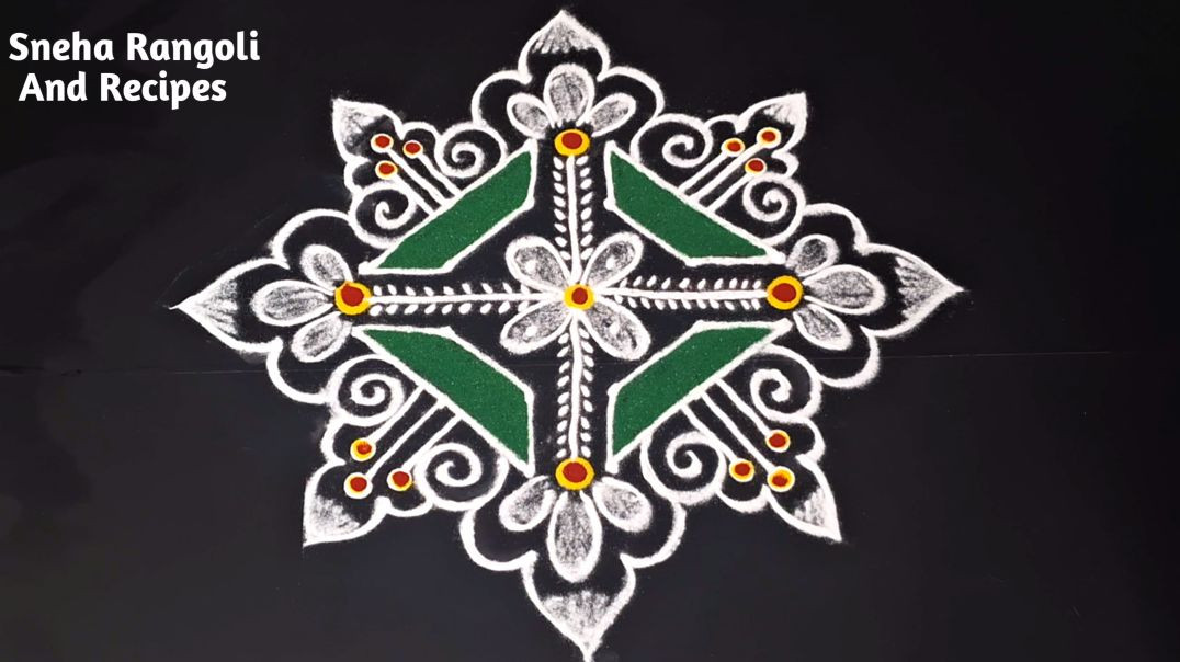 ⁣6x6 Dots Daily Muggulu | Very Simple & Easy Flower Rangoli 🌸
