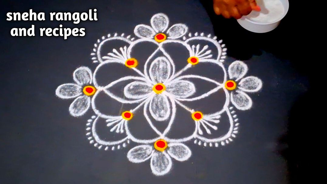 Simple 5 Dot Flower Rangoli Design 🌸 | Easy Muggulu for Daily Pooja | Sneha Rangoli and Recipes