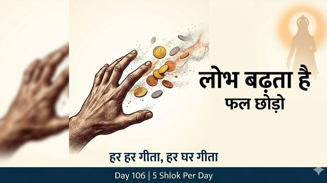 ⁣Day 106 | 5 Shlok Per Day | रजोगुण, लोभ, विराट-समर्पण और कर्मयोग