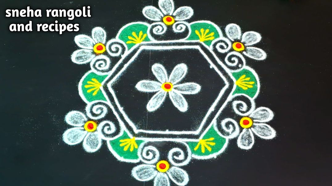 ⁣Latest Unique Flower Rangoli Design 🌸 | Easy Muggulu with Dots | Step-by-Step Art Tutorial ✨