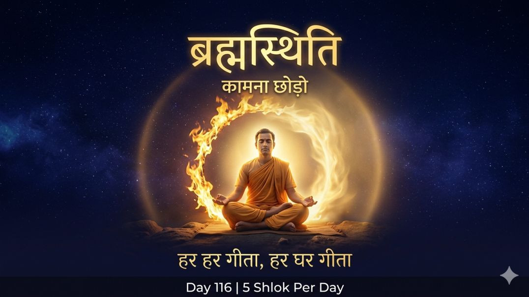 ⁣Day 116 | 5 Shlok Per Day | ब्रह्मस्थिति, यज्ञ-कर्म, दिव्य विभूति और विषय-चक्र