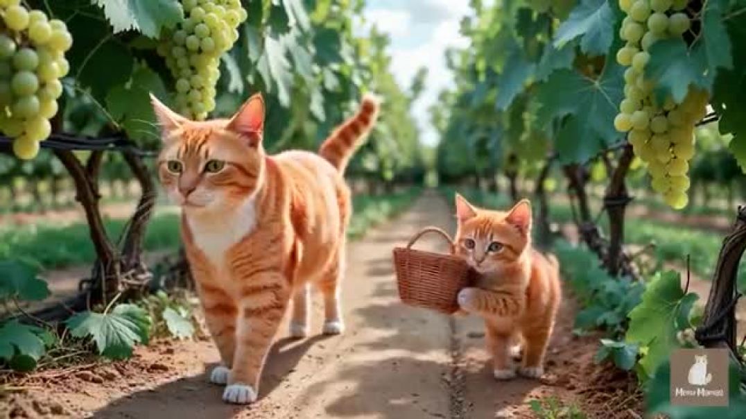 Mama_Cat_and_Ginger_Kitten_Harvest_Grapes_to_Make_Kitten’s_Waterpark_Dream_Come_True_🍇💦🐾