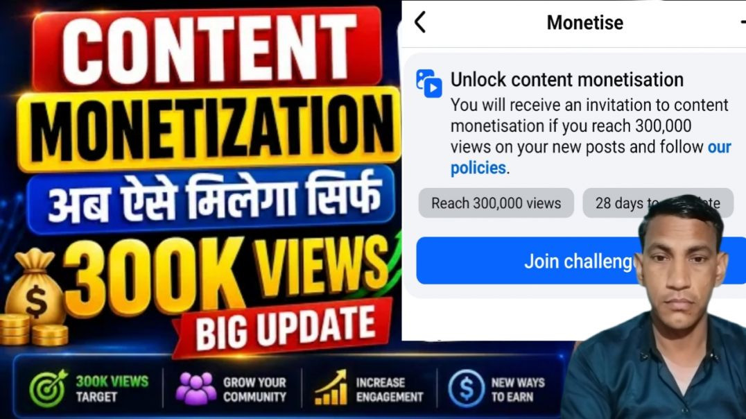 ⁣New Update 🎉 Facebook Content Monetization 300K Views Task Complete Karo!