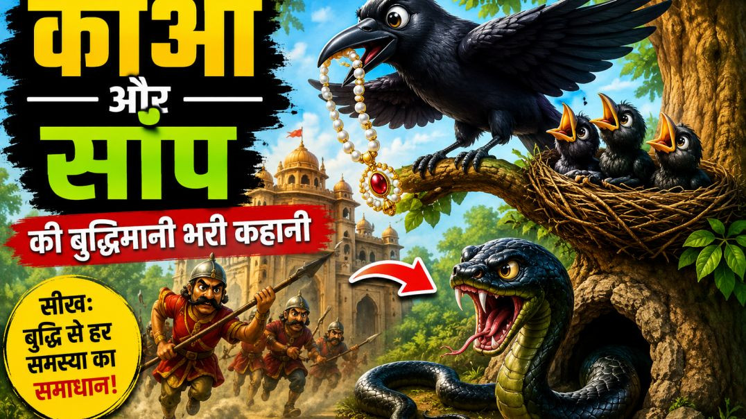 ⁣कौआ और साँप की बुद्धिमानी भरी कहानी 🐦🐍