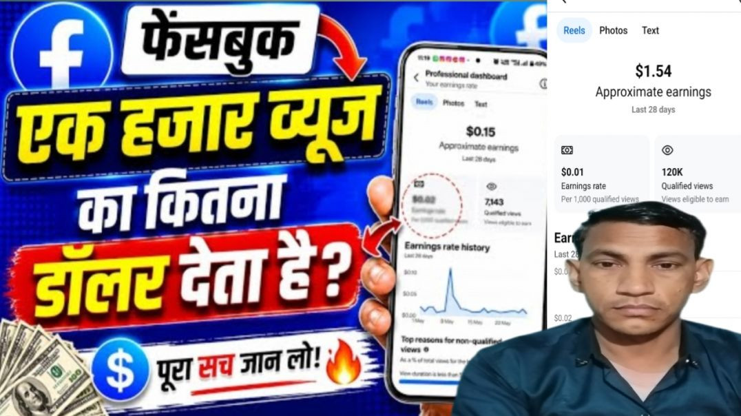 ⁣1000 Views पर आखिर कितना $ बनता है 🤑❗Facebook Content Monetization Earning Update