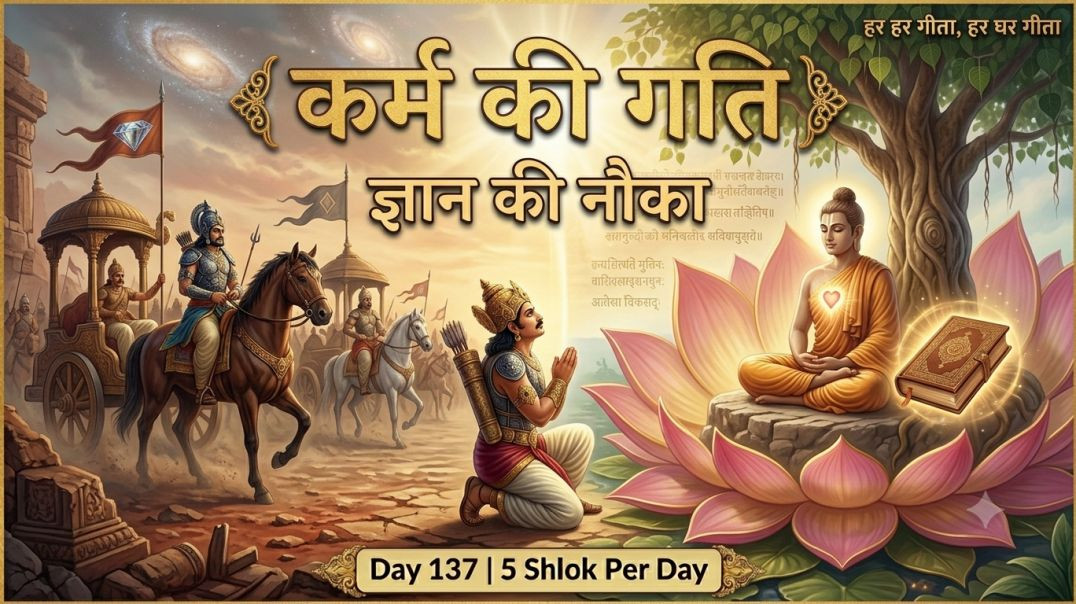 ⁣Day 137 | 5 Shlok Per Day | युद्ध-बल का भ्रम, कर्म-अकर्म-विकर्म, ज्ञान की नौका