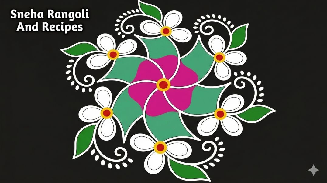 ⁣Simple 5 to 3 Dots Rangoli | Beautiful Colorful Kolam Design | apna Tube 🌸