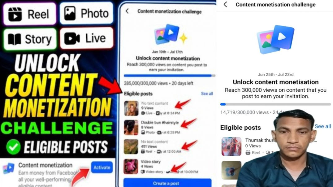 ⁣Unlock Content Monetization Eligible Posts Facebook 😱 Content Monetization Challenge 😍 Reels Photos