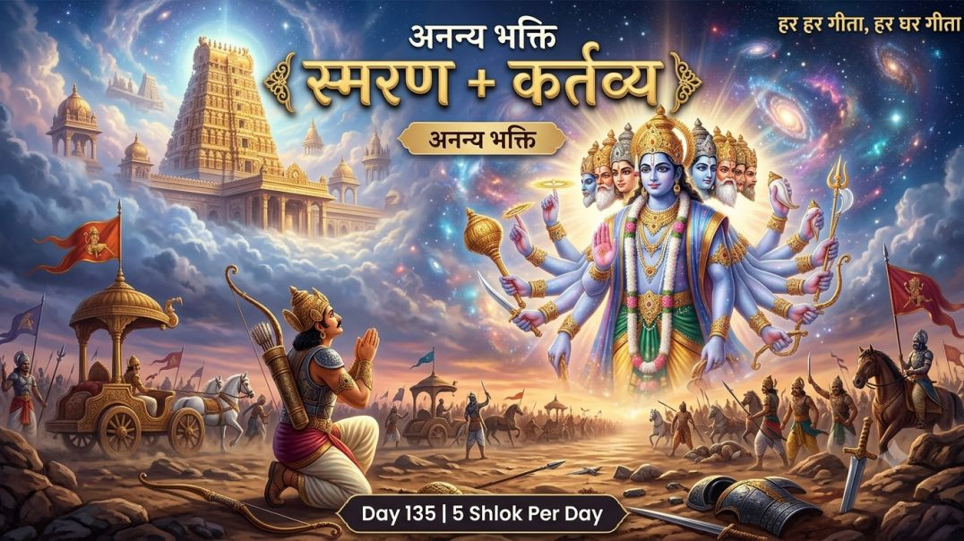 ⁣Day 135 | 5 Shlok Per Day | निरन्तर स्मरण, विराट स्वरूप, सहज प्राप्ति