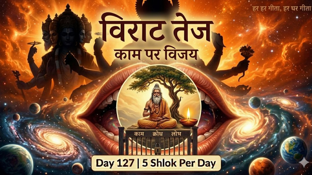 ⁣Day 127 | 5 Shlok Per Day | विराट अग्नि, क्षणिक भोग, गुणों का प्रभाव और काम-विजय