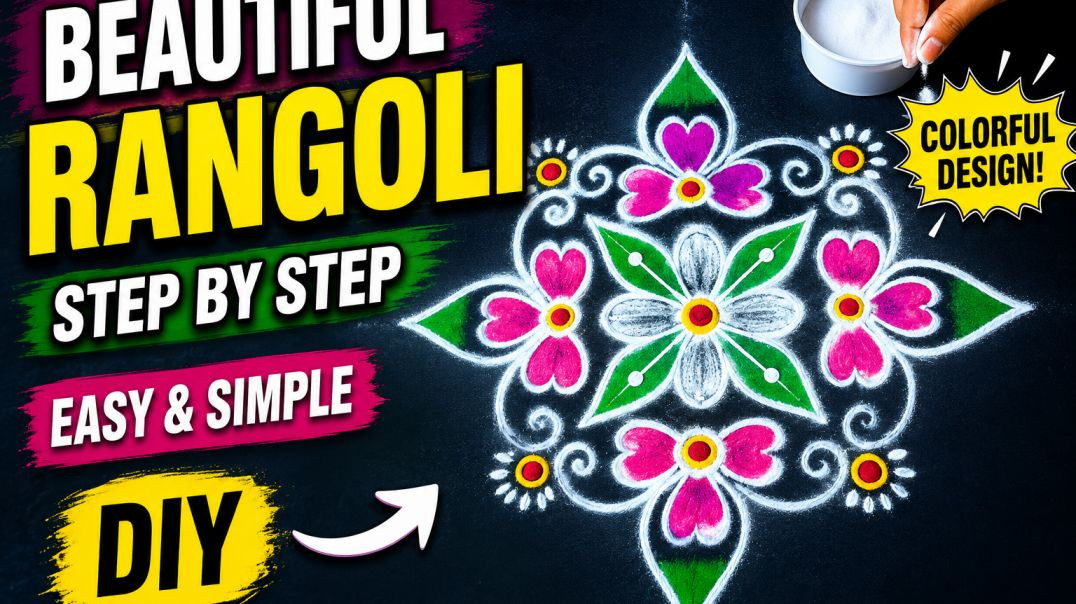 Beautiful Flower Muggulu with Dots 🌸 Simple Friday Kolam Design ✨ Daily Rangoli