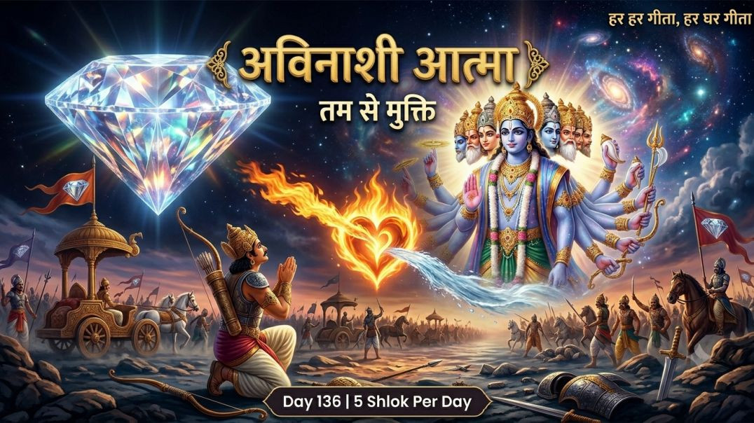 ⁣Day 136 | 5 Shlok Per Day | अविनाशी आत्मा, तमोगुण का बंधन, कर्तृत्व-भ्रम, कुलधर्म की रक्षा और विराट 