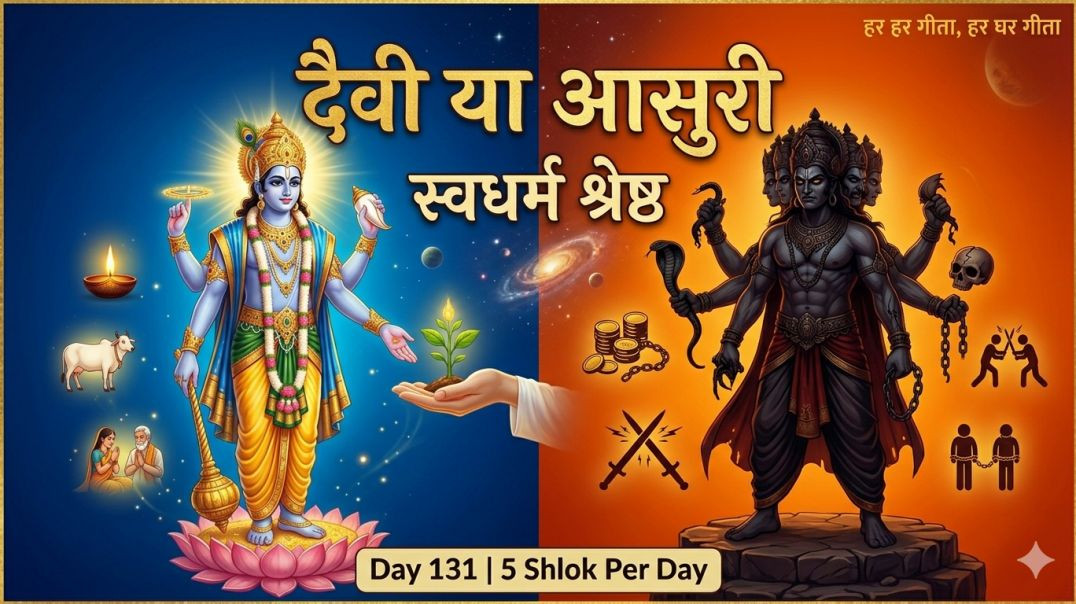 ⁣Day 131 | 5 Shlok Per Day | दैवी संपदा, आत्मा की अमरता, आसुरी अधोगति और स्वधर्म