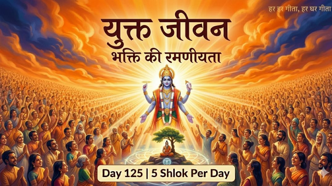 ⁣Day 125 | 5 Shlok Per Day | युक्त जीवन, गुणों से परे दृष्टि, भक्तों की रमणीयता और श्रीहरि की महिमा