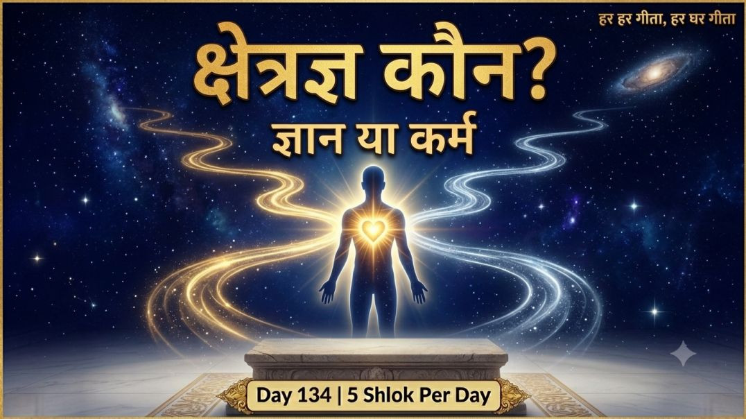⁣Day 134 | 5 Shlok Per Day | क्षेत्रज्ञ का बोध, यश-अपयश की चुनौती, योग का सुख और ज्ञान की दो निष्ठाएँ