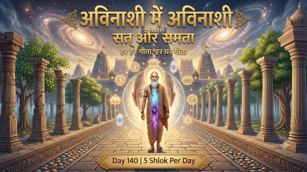 ⁣Day 140 | 5 Shlok Per Day | कुलधर्म का क्षय, नित्य संन्यास, सर्वत्र परमेश्वर, गुणातीत अनुभव