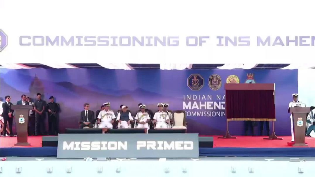 ⁣RM Rajnath Singh congratulates crew and entire staff of INS Mahendragiri during the Commissionin