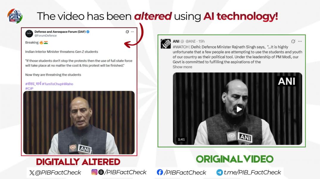 ⁣FAKE NEWS - Digitally altered video of RM Rajnath Singh threatening CJP protesters