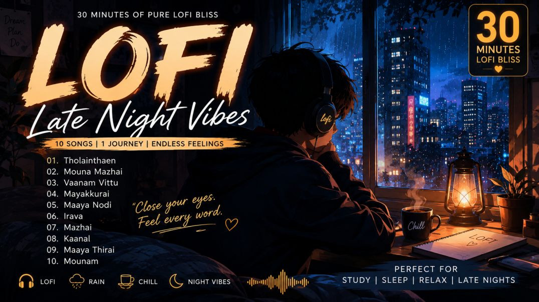 ⁣30 Minutes of Tamil LoFi 🌙 | Late Night Vibes | Rainy Night Playlist | Study • Relax • Sleep