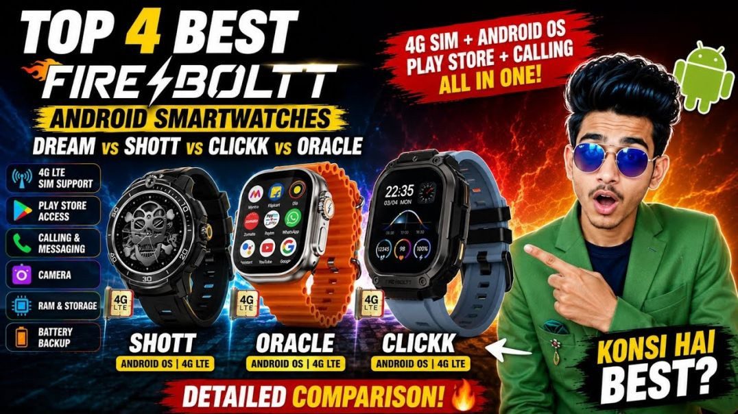 ⁣Top 4 Best Android Smartwatches Start From ₹2000  With 4G, GPS, HD Camera, Gaming 😱 #fireboltt - Tech