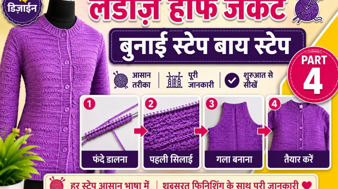 ⁣Part4//Ladies koti Knitting step by step,in hindi