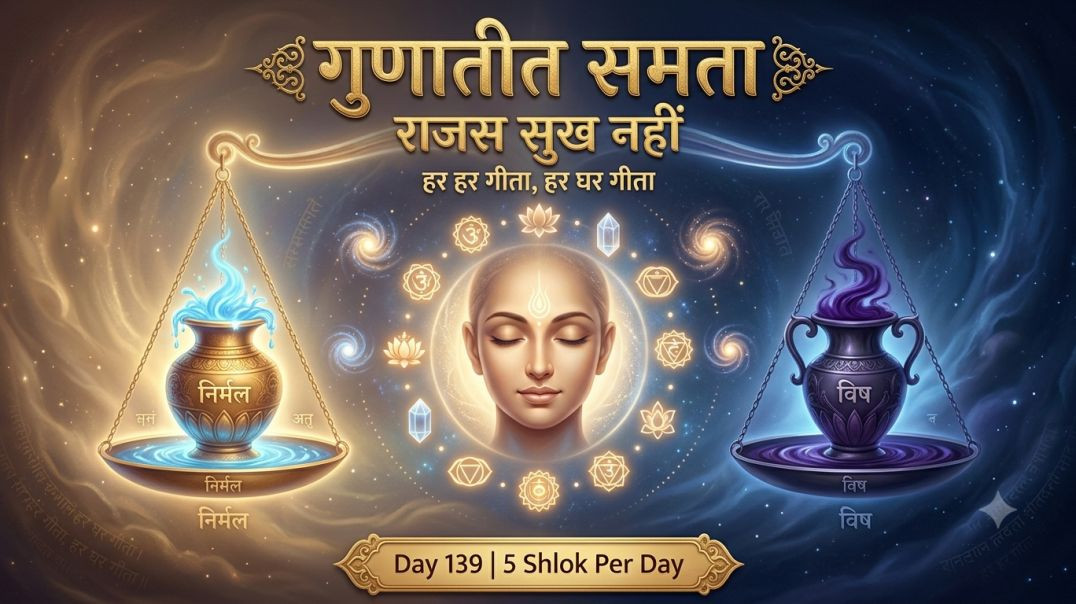 ⁣Day 139 | 5 Shlok Per Day | राजस सुख, तामसी बुद्धि, यज्ञशेष अन्न, गुणातीत स्थिति और कर्मफल