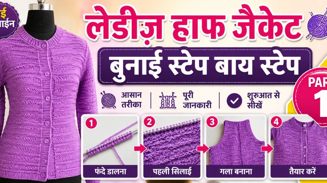 ⁣Part1/Ladies koti Knitting step by step,back part,in hindi