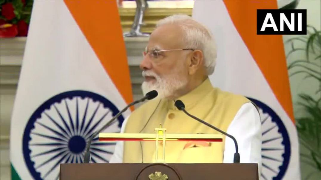 ⁣Japanese PM Sanae Takaichi during press breifing with PM Modi