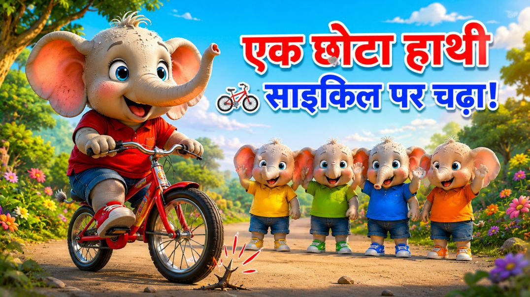 ⁣VN20260723_19🚲 एक छोटा हाथी साइकिल पर चढ़ा | Five Little Elephants Adventure Song | Kids Hindi Poem5