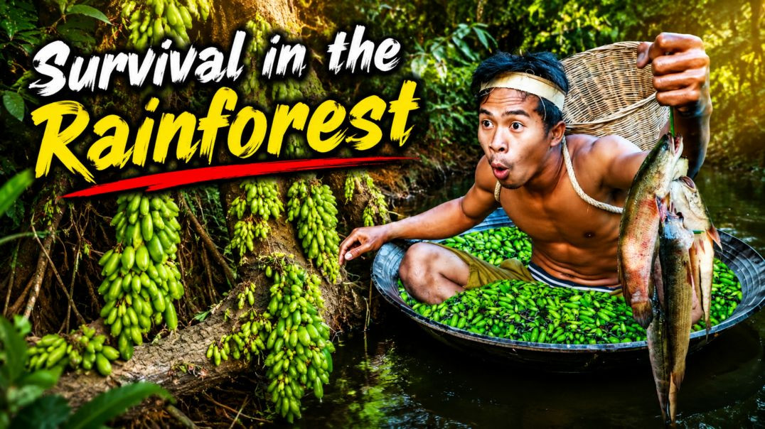 ⁣Coconut & Banana Survival Feast 🍌🔥 | Find Food Adventure!