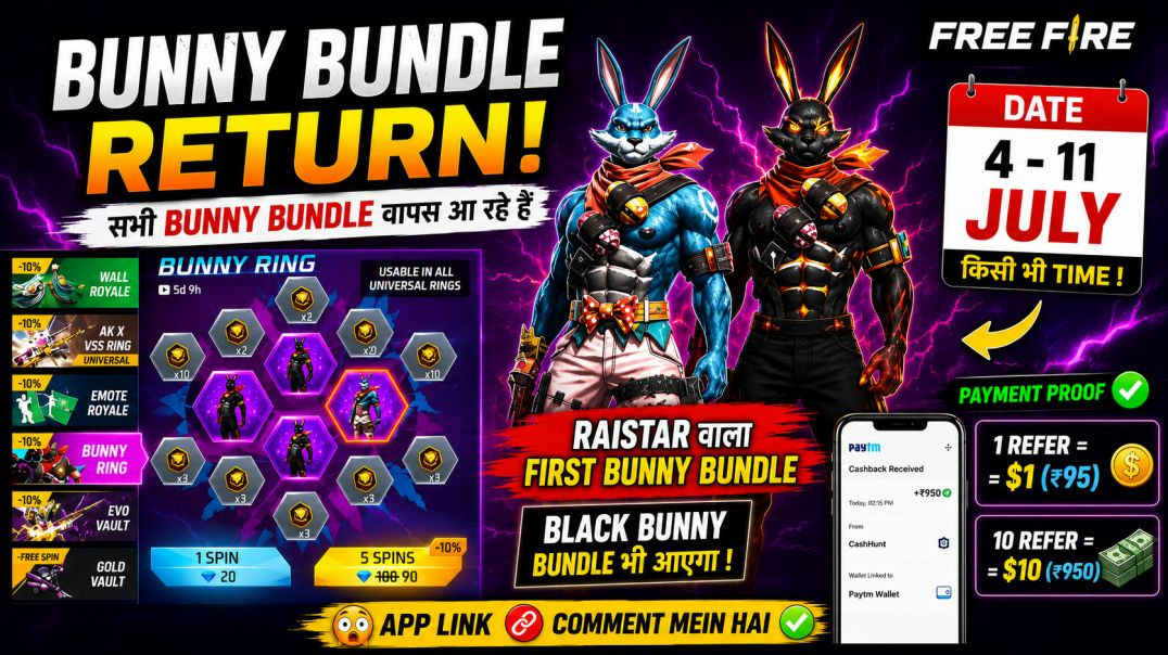 ⁣🔥 Free Fire Bunny Bundle Return 😱 4-11 July Date Leak _ Raistar Bunny Bundle &amp;amp; Black Bun