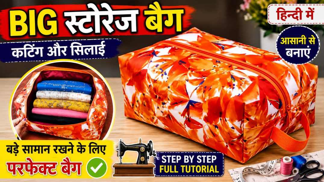 ⁣Big Storage Pouch / Makeup Bag / Multi Utility Storage Bag Cutting & Stitching Tutorial | Hindi
